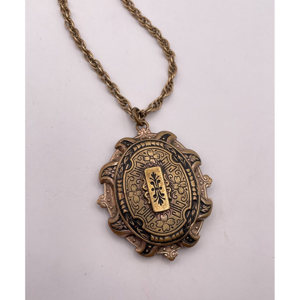 Vintage Locket Necklace Victorian Revival Etched